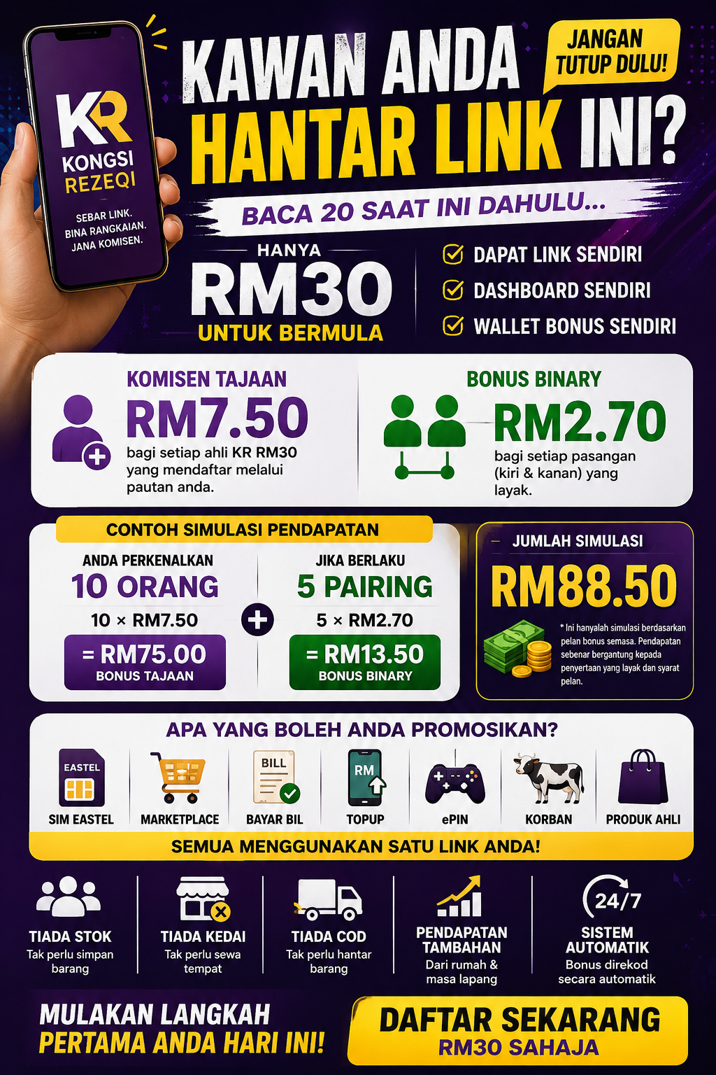 Poster Kongsi Rezeqi RM30 - komisen tajaan dan bonus binary